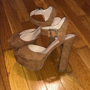 Candies tan suede chunky heels